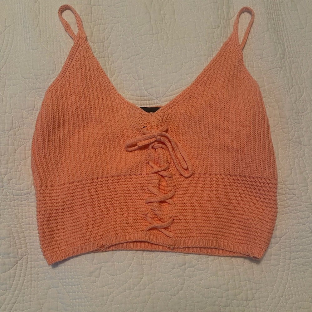 Streetwear Society Orange Ribbed Tie Front Tank Top